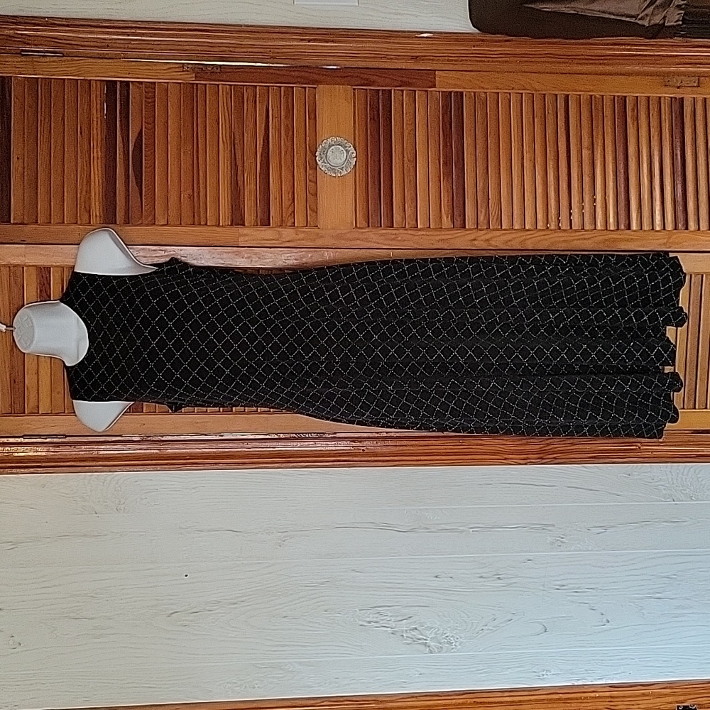 1990's black knit dress with silver thread design